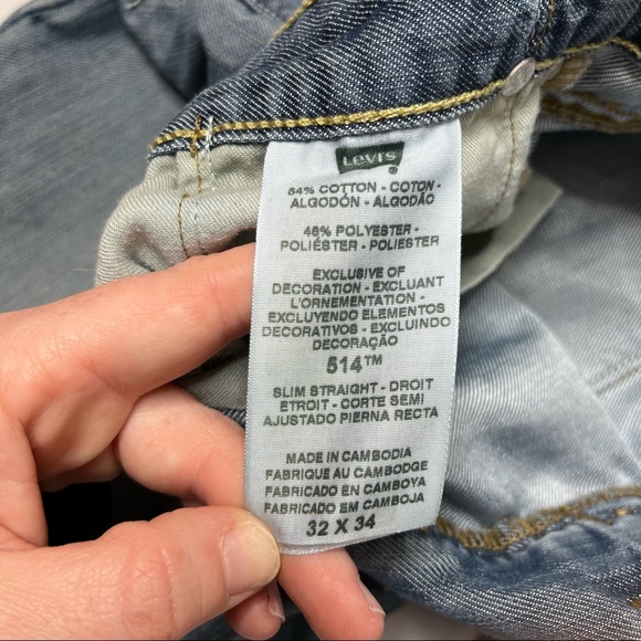 Levis 514 Slim Straight Fit Jeans Mens Light Silver Wash Denim Size 32x34 - Picture 2 of 13